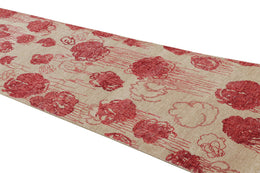 Modern Abstract Runner in Beige with Red and Pink Floral Patterns