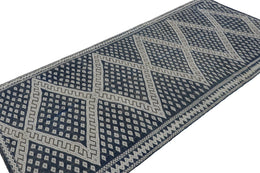 Vintage Zayane Moroccan Kilim In Blue & White Tribal Patterns