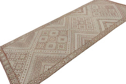 Vintage Zayane Moroccan Kilim In White & Brown Tribal Patterns