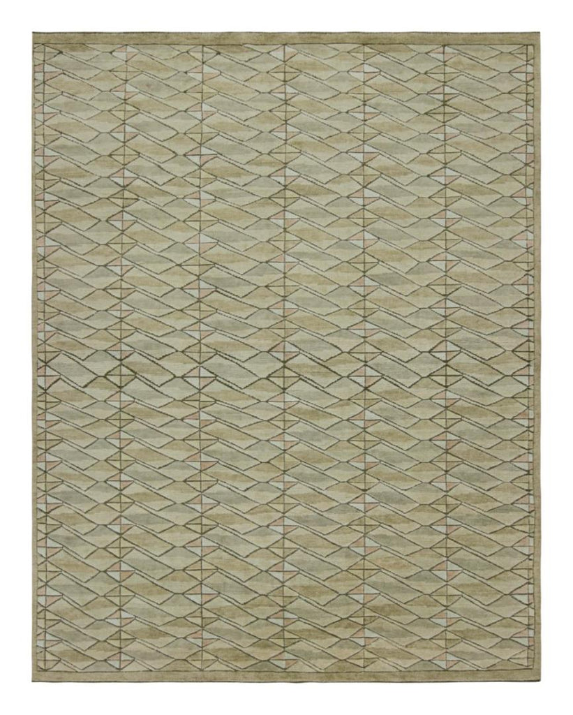 Scandinavian Rug With Beige And Green Geometric Patterns