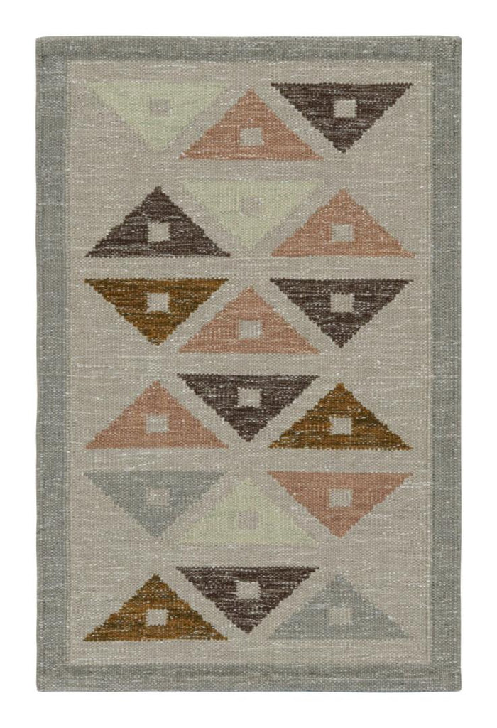 Scandinavian Kilim In Grey With Geometric Patterns