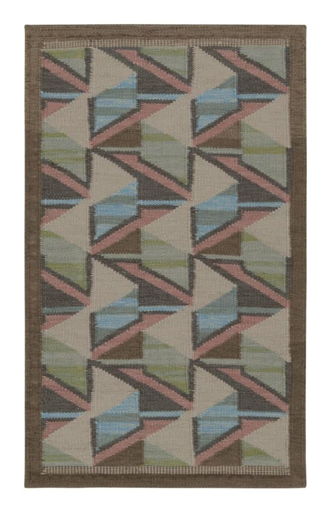 Scandinavian Kilim With Polychromatic Geometric Patterns