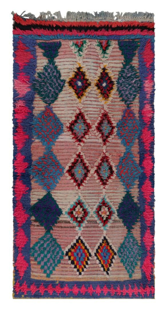 1950s Azilal Moroccan Rug With Pink And Blue Patterns