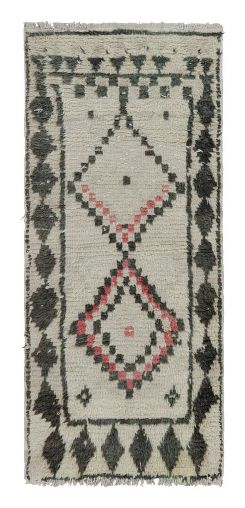 1950s Azilal Moroccan Rug In White With Red-Black Patterns