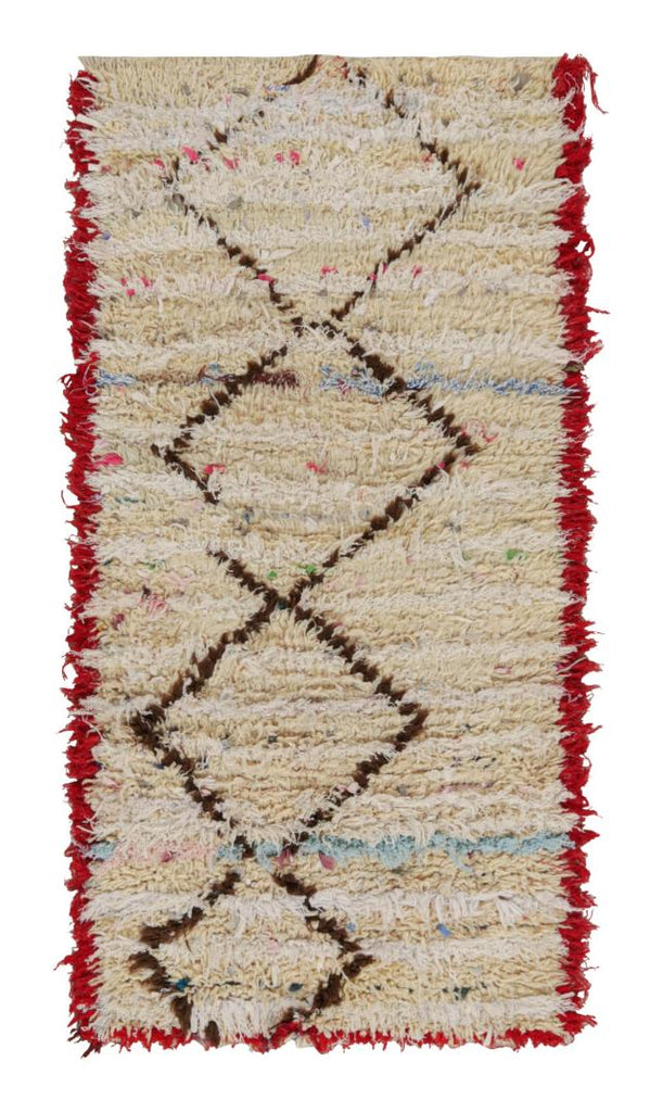 1950s Azilal Moroccan Rug In Beige With Red-Brown Patterns