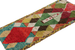 Vintage Azilal Moroccan Runner In Polychromatic Geometric Patterns