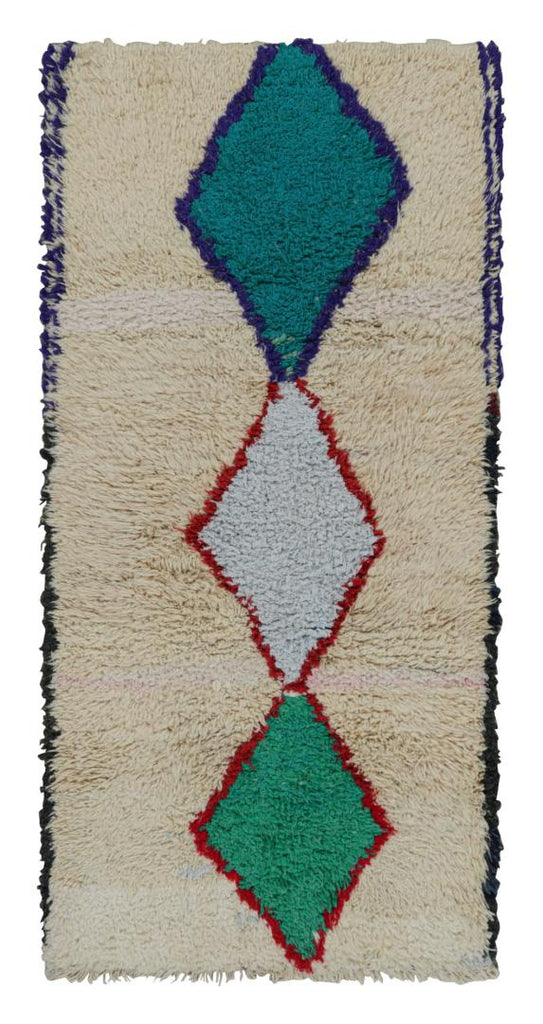 1950s Azilal Moroccan Runner Rug In Beige With Diamond Patterns