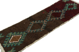 Vintage Azilal Moroccan Runner Rug With Diamond Medallions 2x6