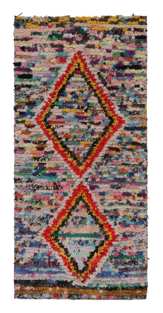 1950s Azilal Moroccan Runner Rug With Polychromatic Patterns, 3x6