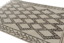 Vintage Azilal Moroccan Rug With White And Beige Brown Patterns