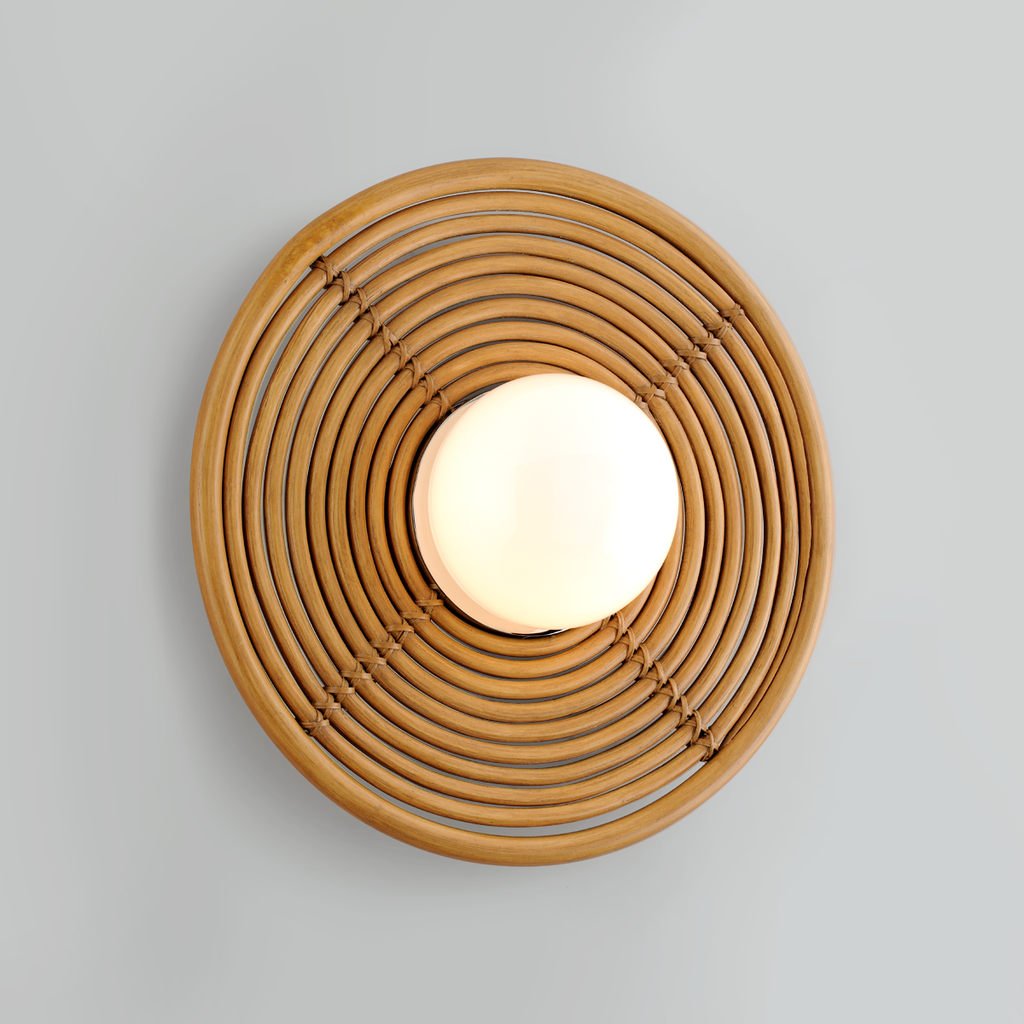 Hula Hoop Wall Sconce - Natural Rattan Stainless Steel