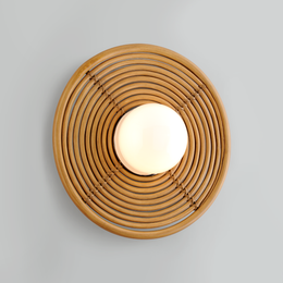 Hula Hoop Wall Sconce - Natural Rattan Stainless Steel