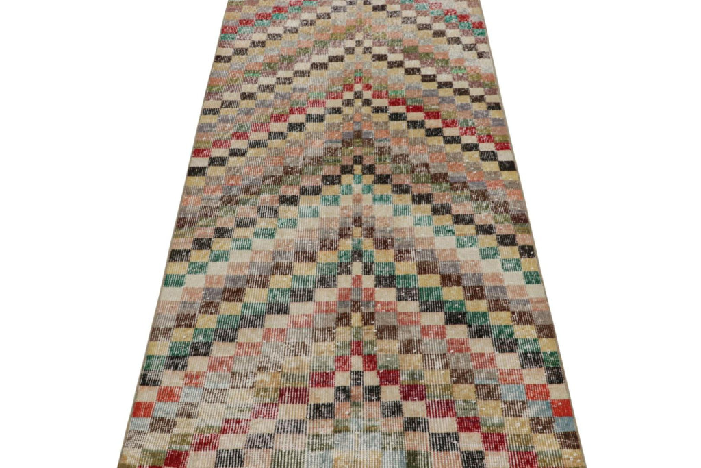 Vintage Zeki Muren Art Deco Runner Rug With Geometric Patterns 2x6