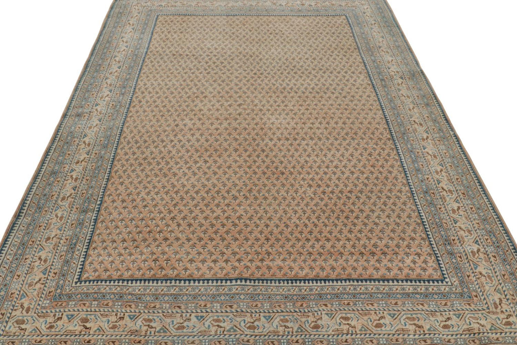 Vintage Indian Rug In Beige Brown And Blue Patterns