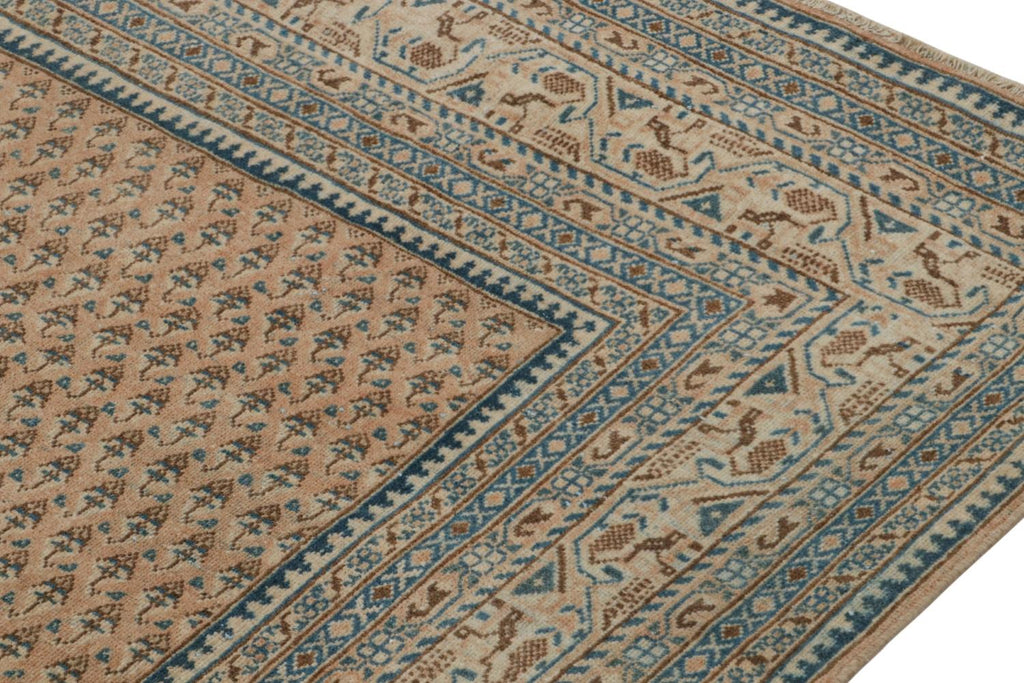 Vintage Indian Rug In Beige Brown And Blue Patterns