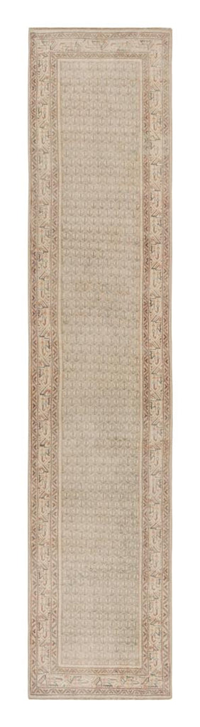 Vintage Turkish Runner Rug In Beige With Geometric Patterns