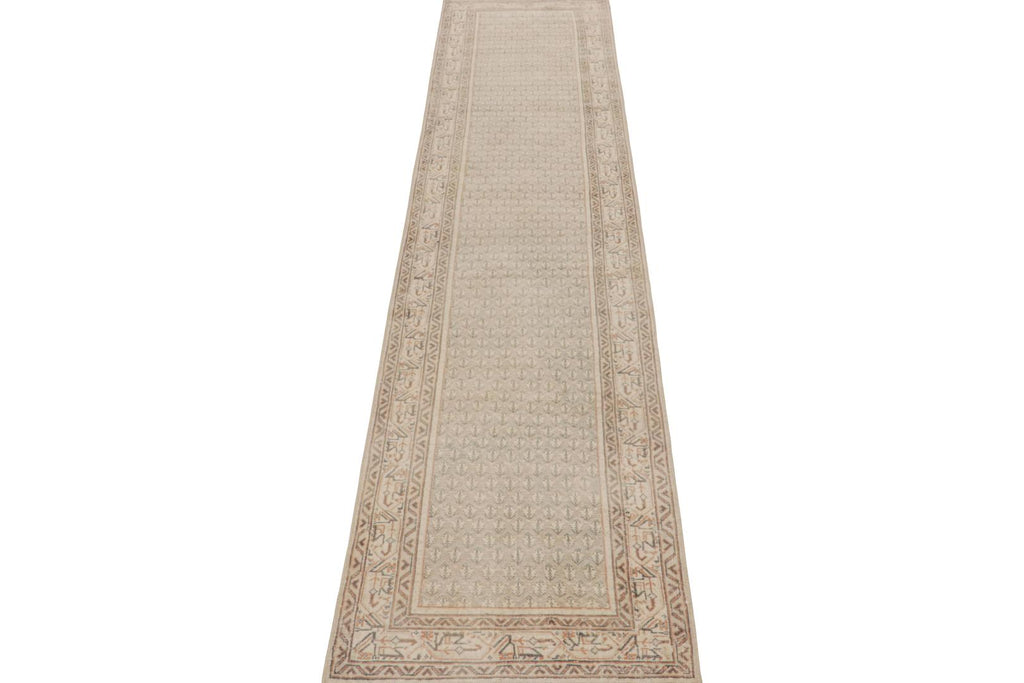 Vintage Turkish Runner Rug In Beige With Geometric Patterns