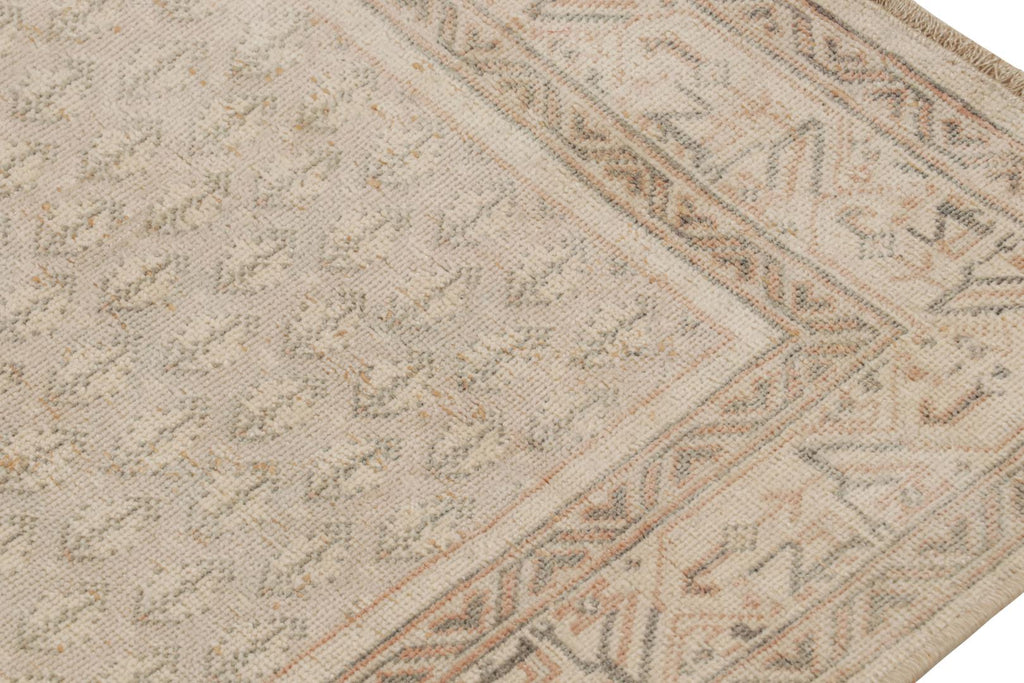 Vintage Turkish Runner Rug In Beige With Geometric Patterns