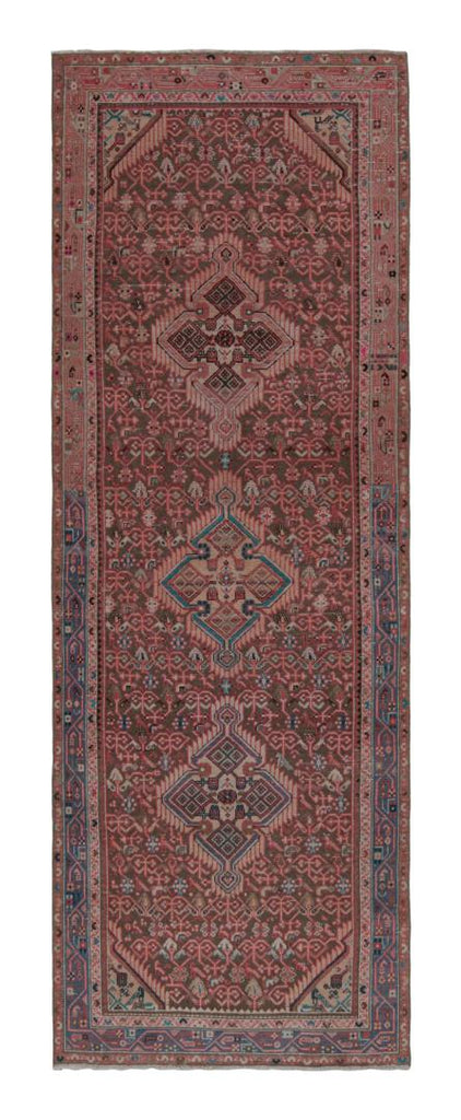 Vintage Persian Runner With Red Beige Brown Patterns