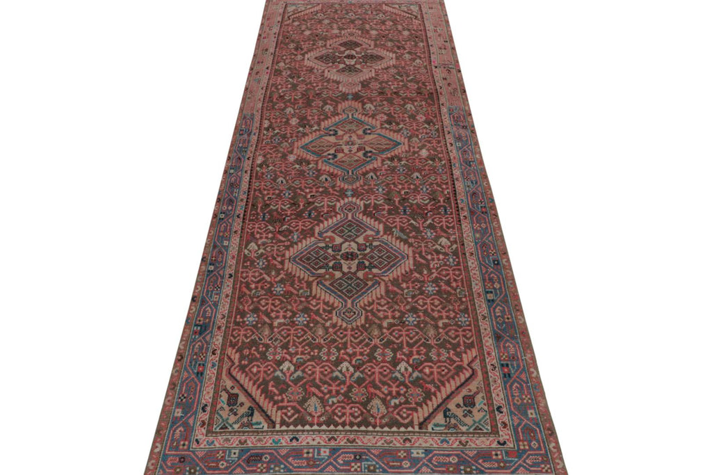 Vintage Persian Runner With Red Beige Brown Patterns