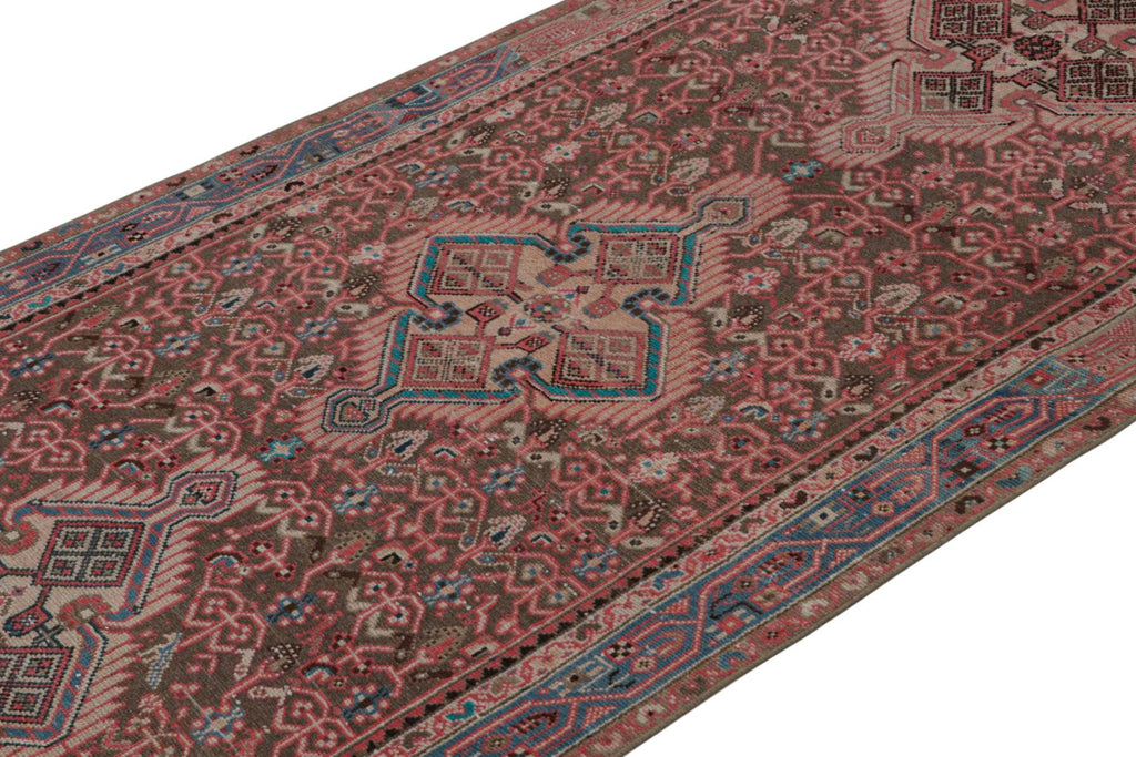 Vintage Persian Runner With Red Beige Brown Patterns