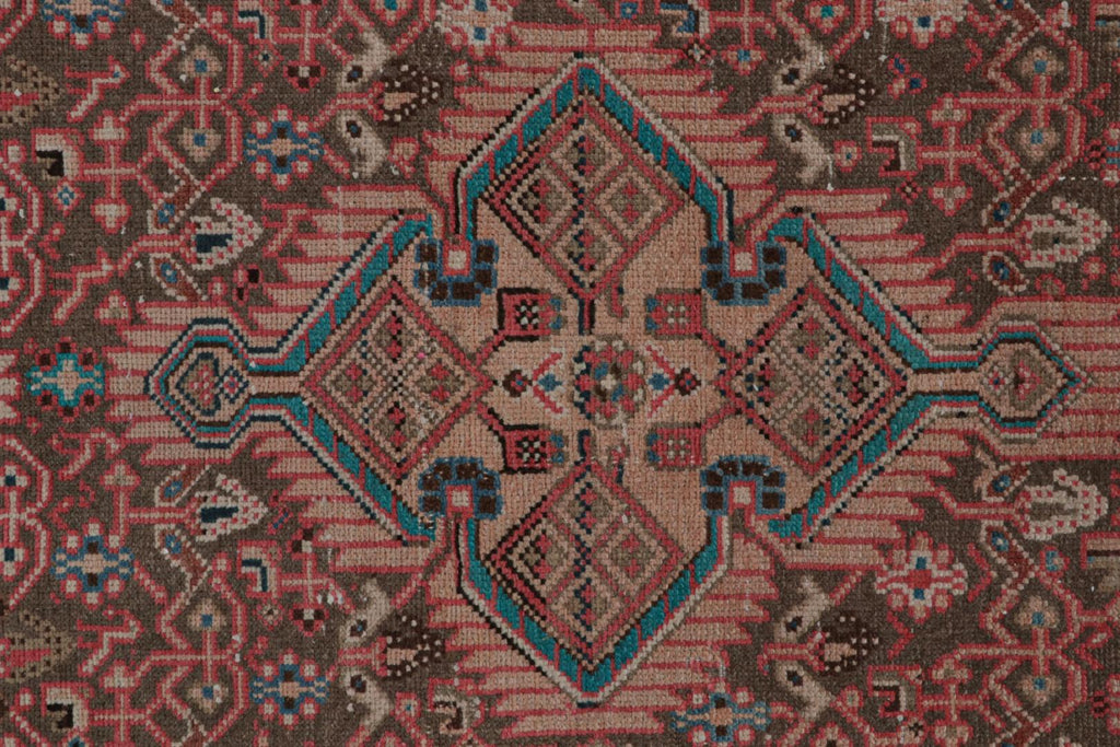 Vintage Persian Runner With Red Beige Brown Patterns