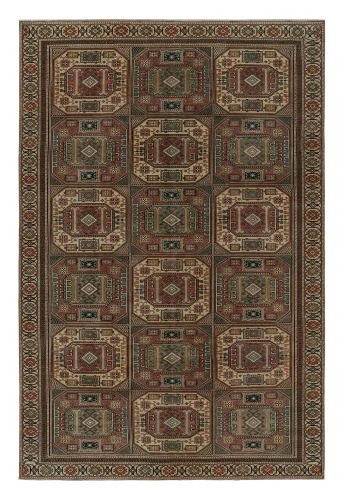 Vintage Oushak Rug With Tribal Geometric Pattern V