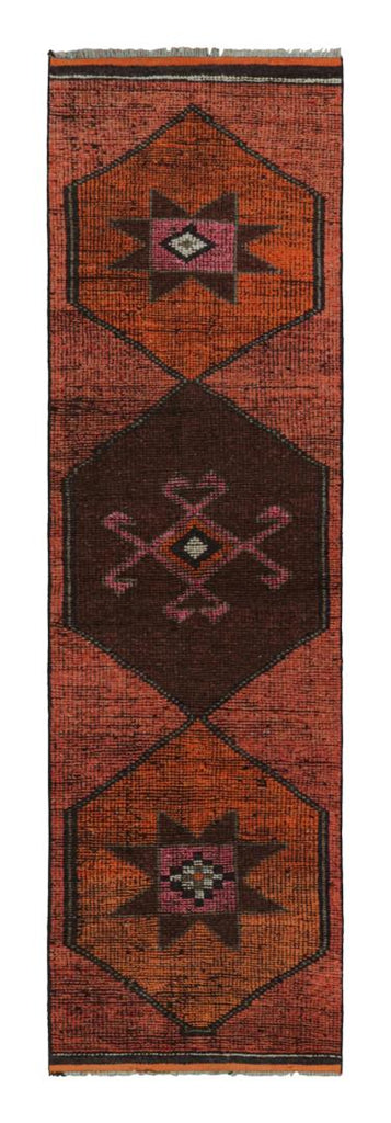 Vintage Oushak Runner Rug With Medallion And Geometric Pattern