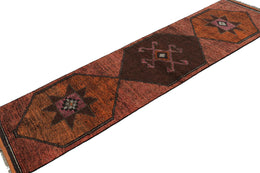 Vintage Oushak Runner Rug With Medallion And Geometric Pattern