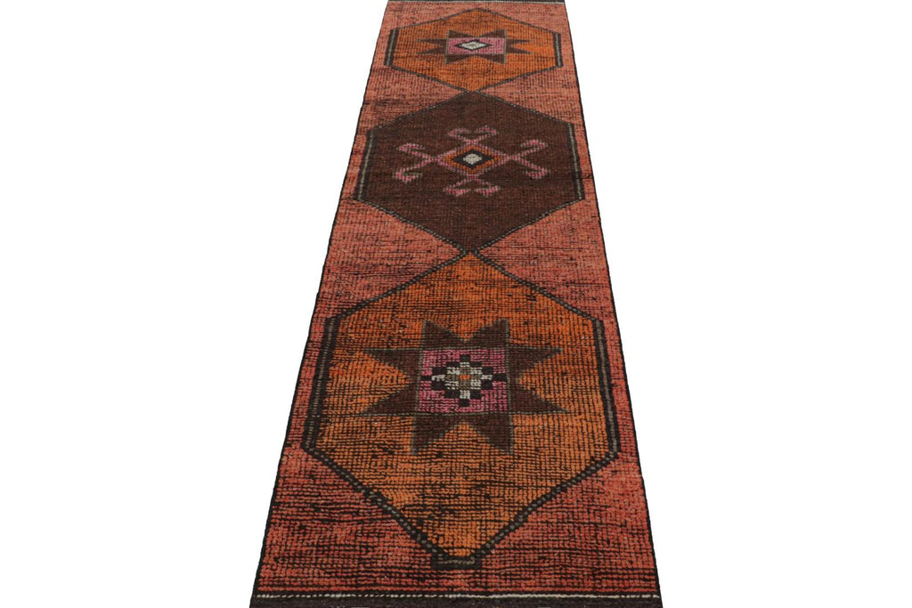 Vintage Oushak Runner Rug With Medallion And Geometric Pattern