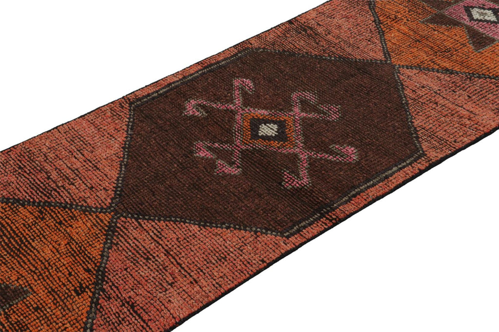 Vintage Oushak Runner Rug With Medallion And Geometric Pattern