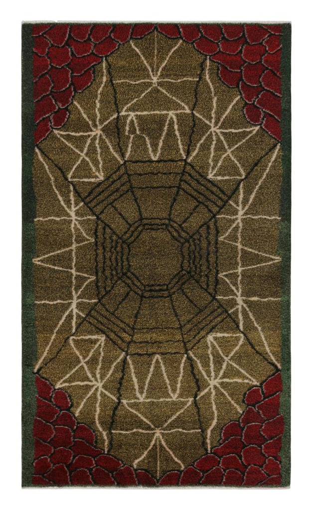 Vintage Zeki Muren Rug In Red Green And Gold Geometric Patterns