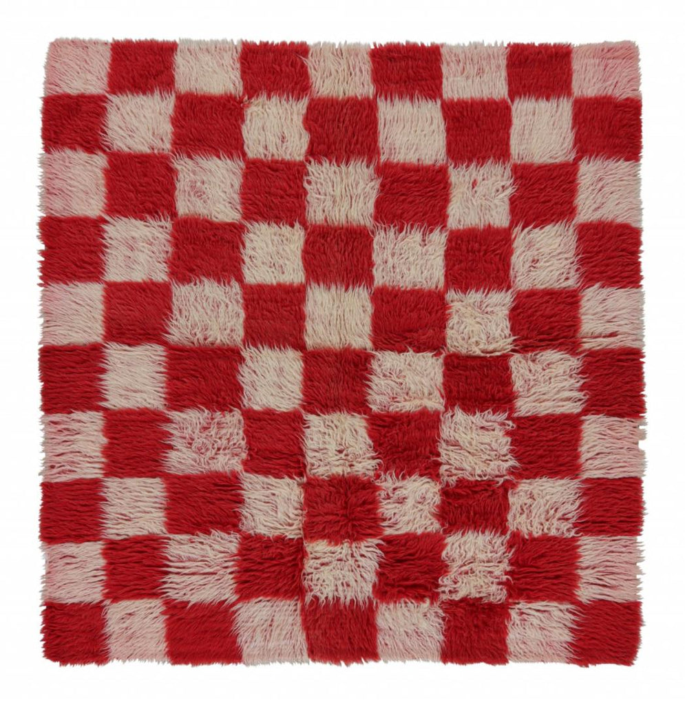 Vintage Square Tulu Rug With Checkered Geometric Patterns