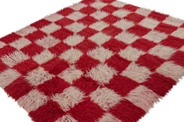 Vintage Square Tulu Rug With Checkered Geometric Patterns