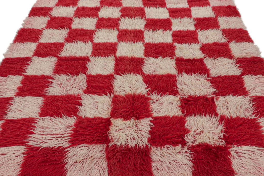 Vintage Square Tulu Rug With Checkered Geometric Patterns