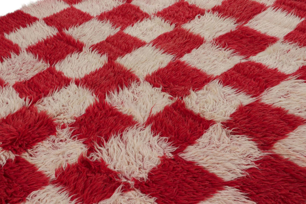 Vintage Square Tulu Rug With Checkered Geometric Patterns