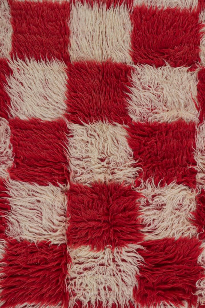 Vintage Square Tulu Rug With Checkered Geometric Patterns