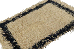 Vintage Tulu Shag Rug With Neutral Geometric Patterns