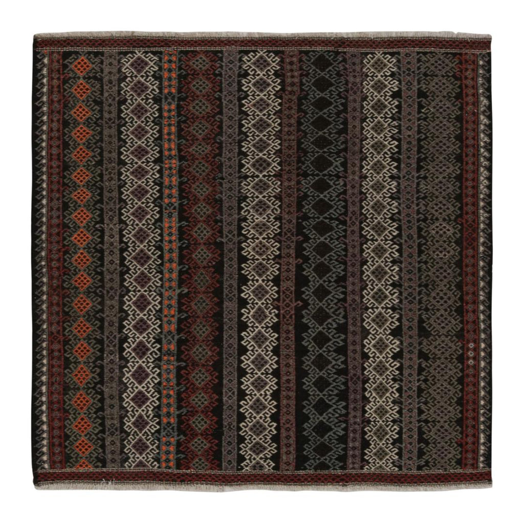 Vintage Turkish Square Rug With Geometric Patterns