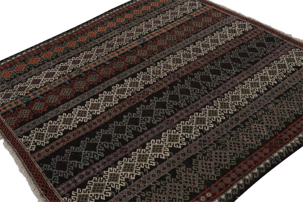 Vintage Turkish Square Rug With Geometric Patterns