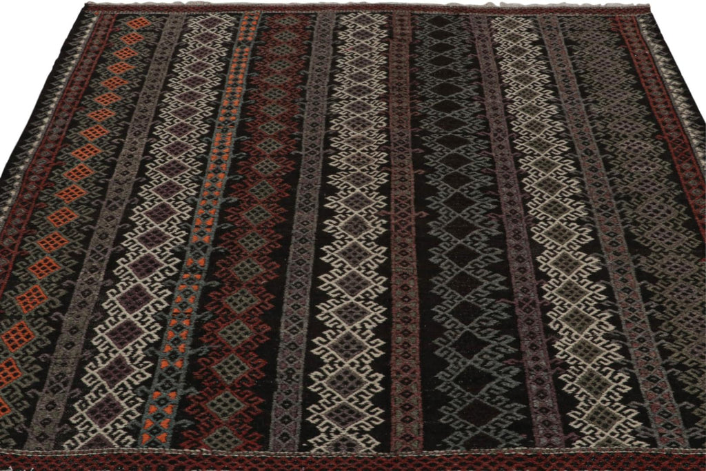 Vintage Turkish Square Rug With Geometric Patterns