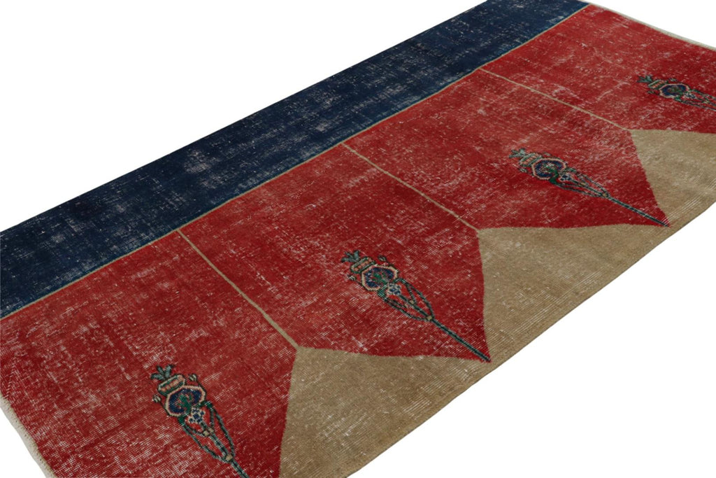 Vintage Turkish Rug In Red With Geometric Patterns 4x8