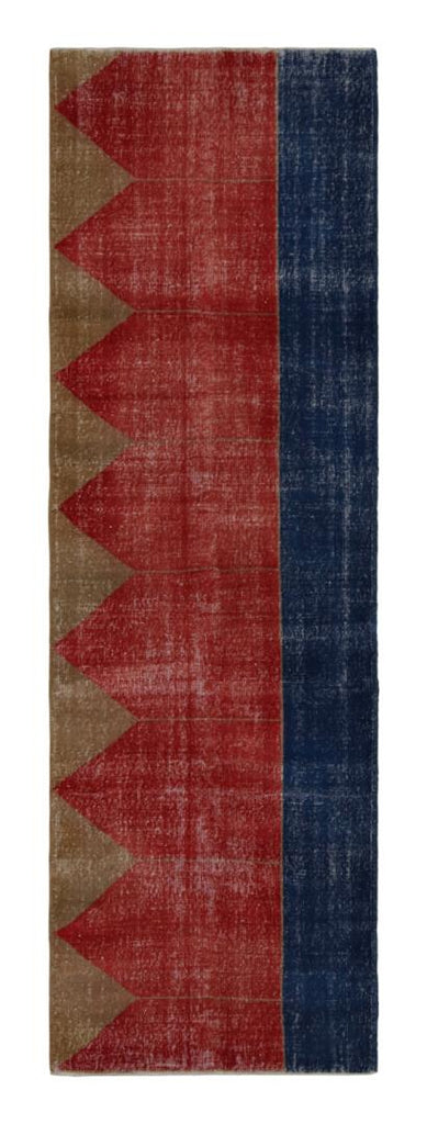 Vintage Turkish Runner Rug In Red Blue And Brown Patterns