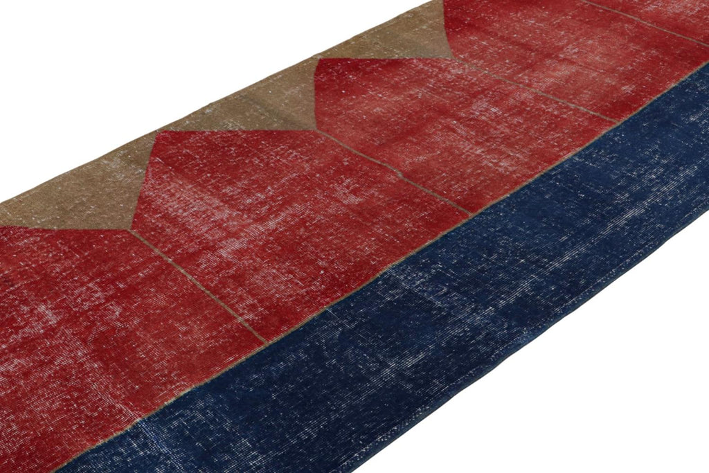 Vintage Turkish Runner Rug In Red Blue And Brown Patterns