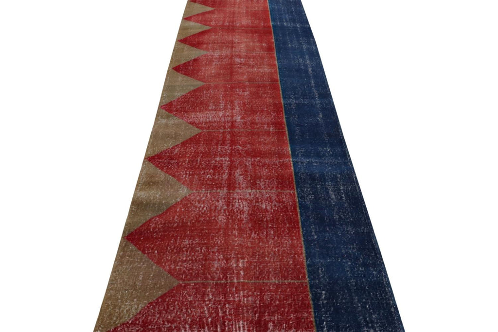 Vintage Turkish Runner Rug In Red Blue And Brown Patterns