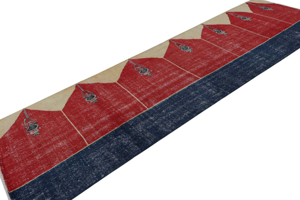 Vintage Turkish Runner Rug In Red Blue And Gold Patterns