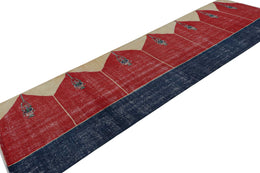 Vintage Turkish Runner Rug In Red Blue And Gold Patterns