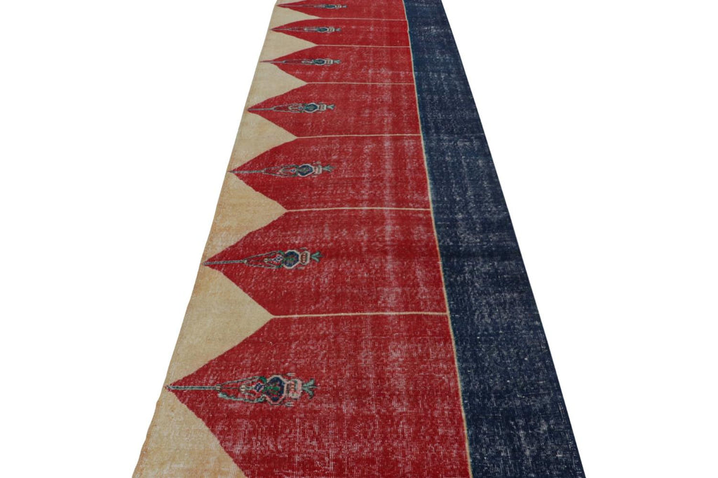 Vintage Turkish Runner Rug In Red Blue And Gold Patterns