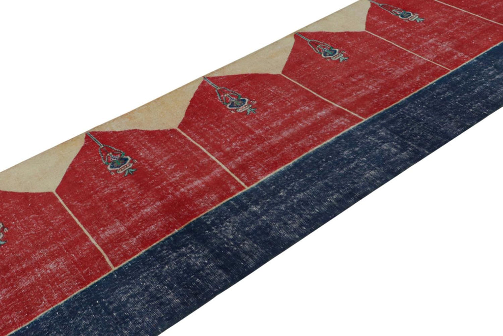 Vintage Turkish Runner Rug In Red Blue And Gold Patterns