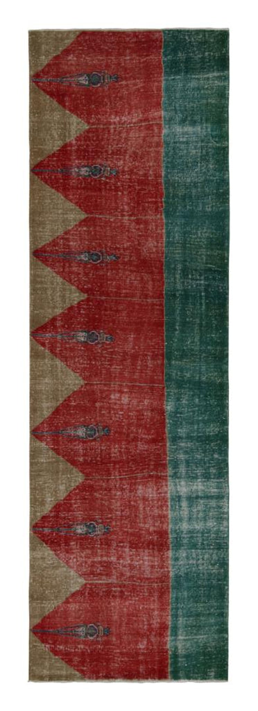 Vintage Turkish Runner Rug In Red Teal And Gold Patterns